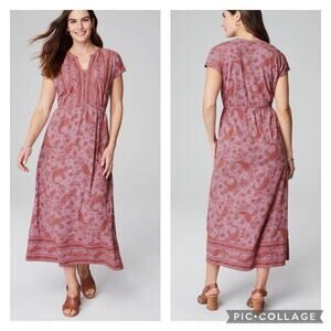 J Jill Pure Jill Border Print Maxi Dress Pink Paisley Western Boho Size Medium
